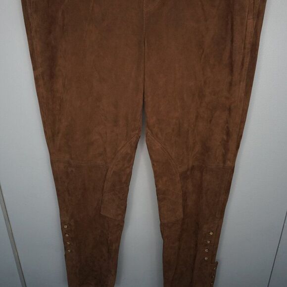 New Lauren Ralph Lauren Straight-Leg Goat Suede Riding Pants in Brown sz 16 - Picture 6 of 16